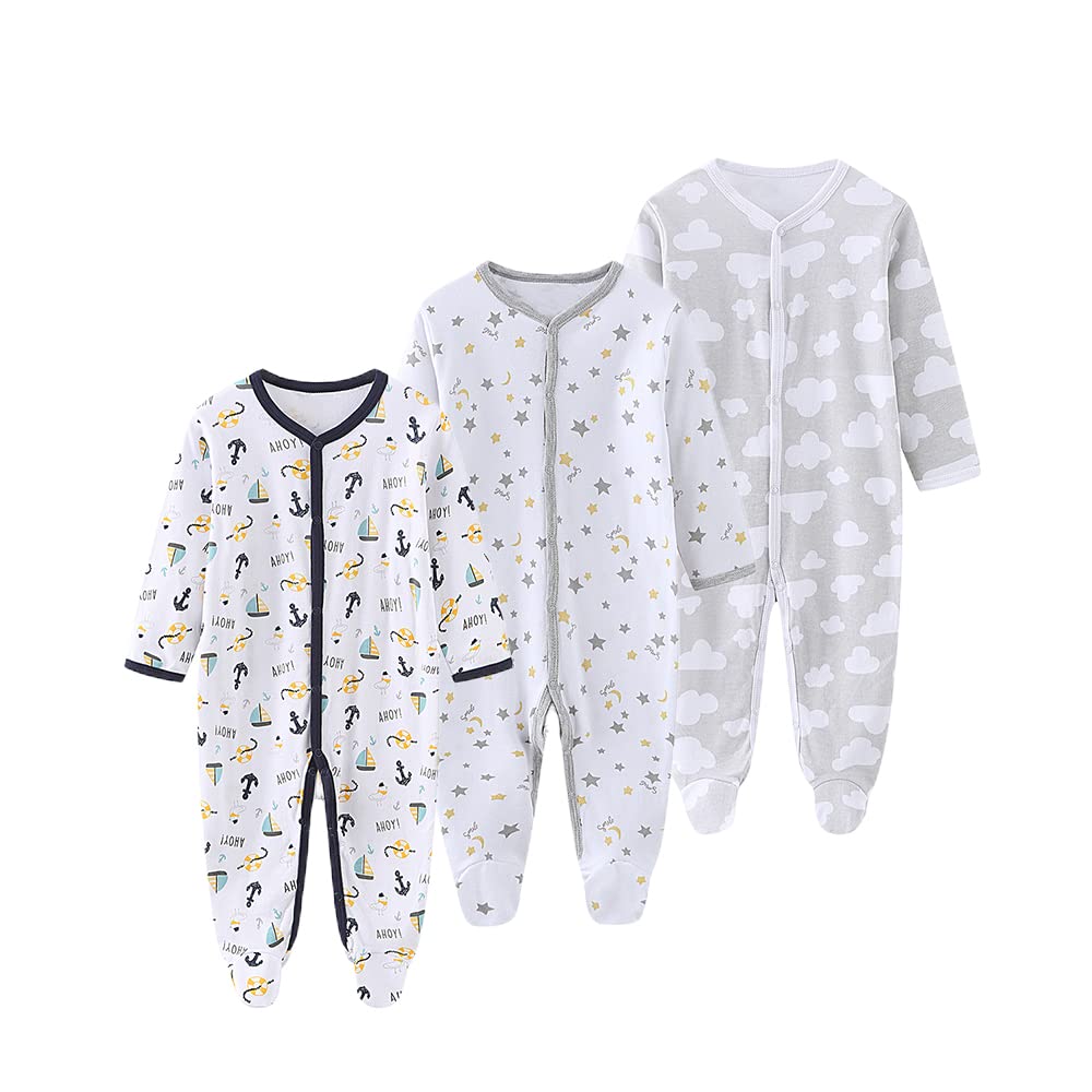 Chamie Baby Rompers Long Sleeve Cotton Rompers 0-3m/3-6m/6-9m/9-12m