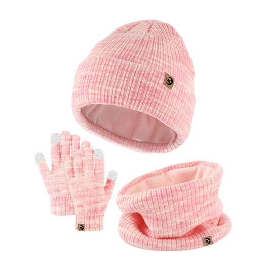 MARUKO Children's Winter Hat Scarf Gloves Set 3 in 1, Toddler Knitted Beanie Neck Warmer, Thick Fleece Thermal Knit Hat Scarf Gloves Set for Children Aged 2-8