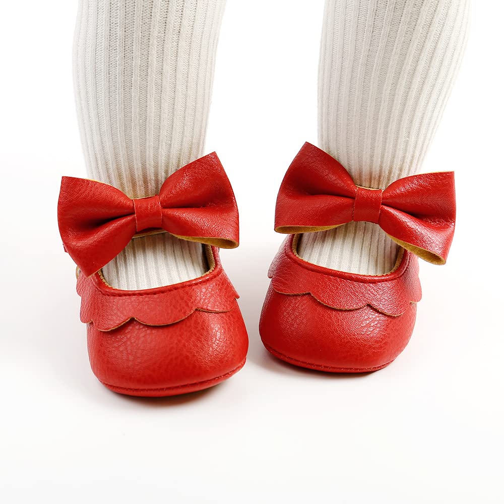 MASOCIO Babyschuhe für Mädchen mit Schleife – Rutschfeste Party Ballet Flats für Kleinkinder