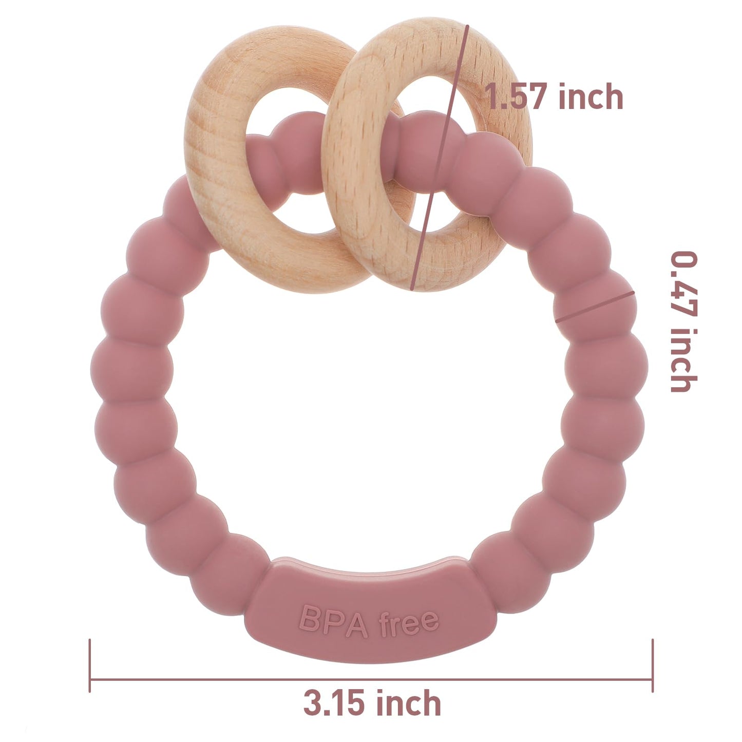 meanus Beißringe für Babys, Beißring Spielzeug aus Silikon und Buche, BPA-frei (Ether)