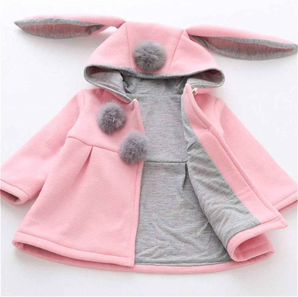EDOTON Baby Girls' Cotton Coats Spring Autumn Winter Jackets with Hair Balls Rabbit Ear Toddler Warm Clothing