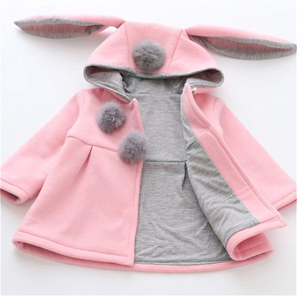 EDOTON Baby Girls' Cotton Coats Spring Autumn Winter Jackets with Hair Balls Rabbit Ear Toddler Warm Clothing