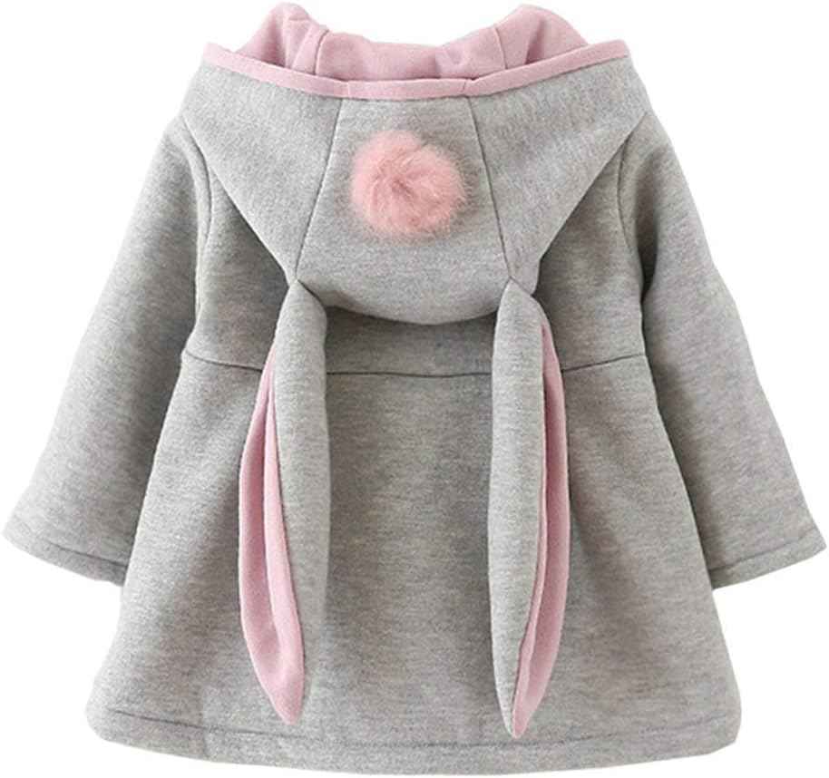EDOTON Baby Girls' Cotton Coats Spring Autumn Winter Jackets with Hair Balls Rabbit Ear Toddler Warm Clothing