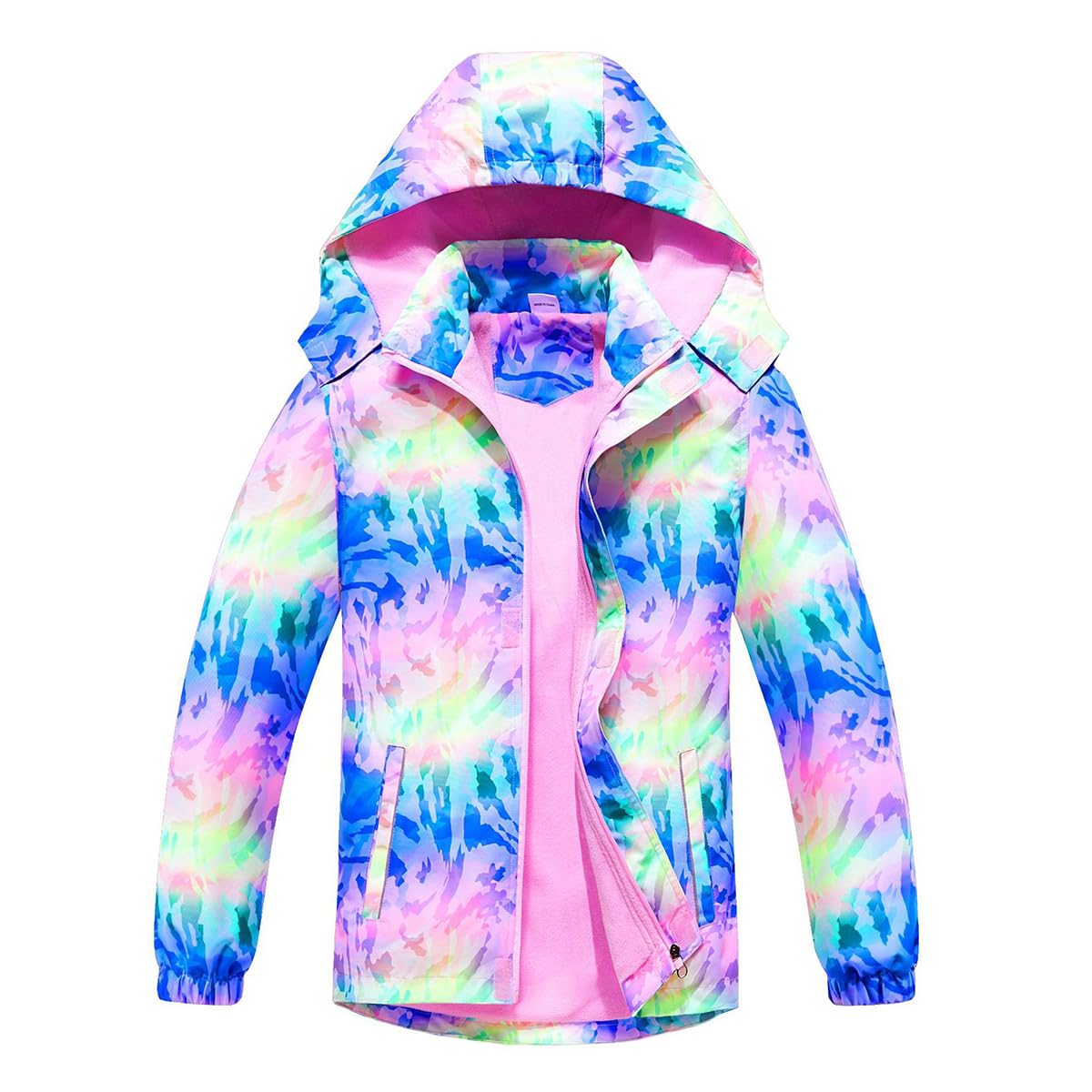 linboo softshell jacket girls' transitional jacket with hood, fleece-lined windbreaker, breathable rain jacket, waterproof outdoor jacket for children