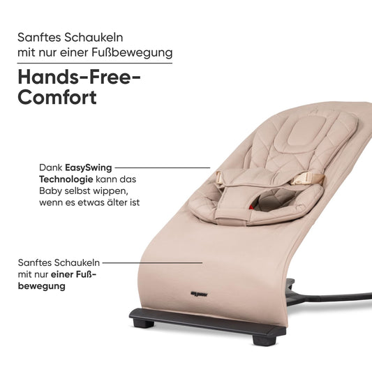 my junior® Motion Bouncer, Ergonomische Babywippe mit Spielbügel, neue Hands-Free-Comfort Technik, 3 Fach-Verstellbar, klappbar, 100% Baumwolle - Kangaroo Beige