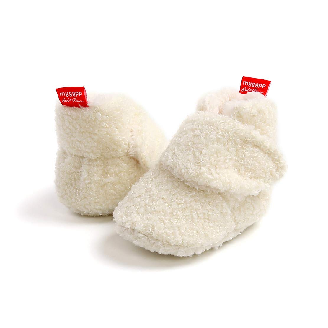 Edoton Infant Boys Girls Warm Slippers Winter White Cute Soft Cotton Unisex Non-Slip Baby Shoes for Christmas First Birthday Gift.