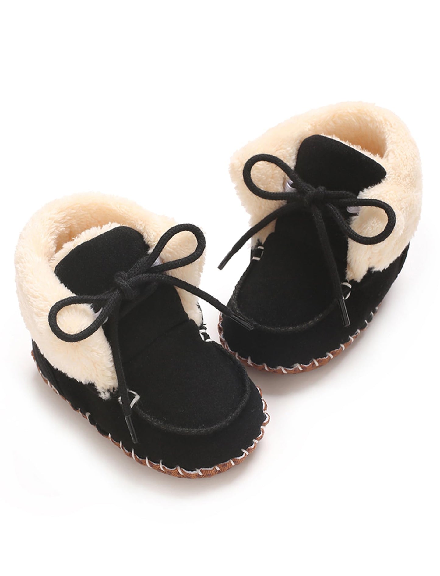Adigau Baby Boys Girls Winter Boots Soft Sole Warm Boots Lace Flat Prewalker Snow Boots 0-18 Months