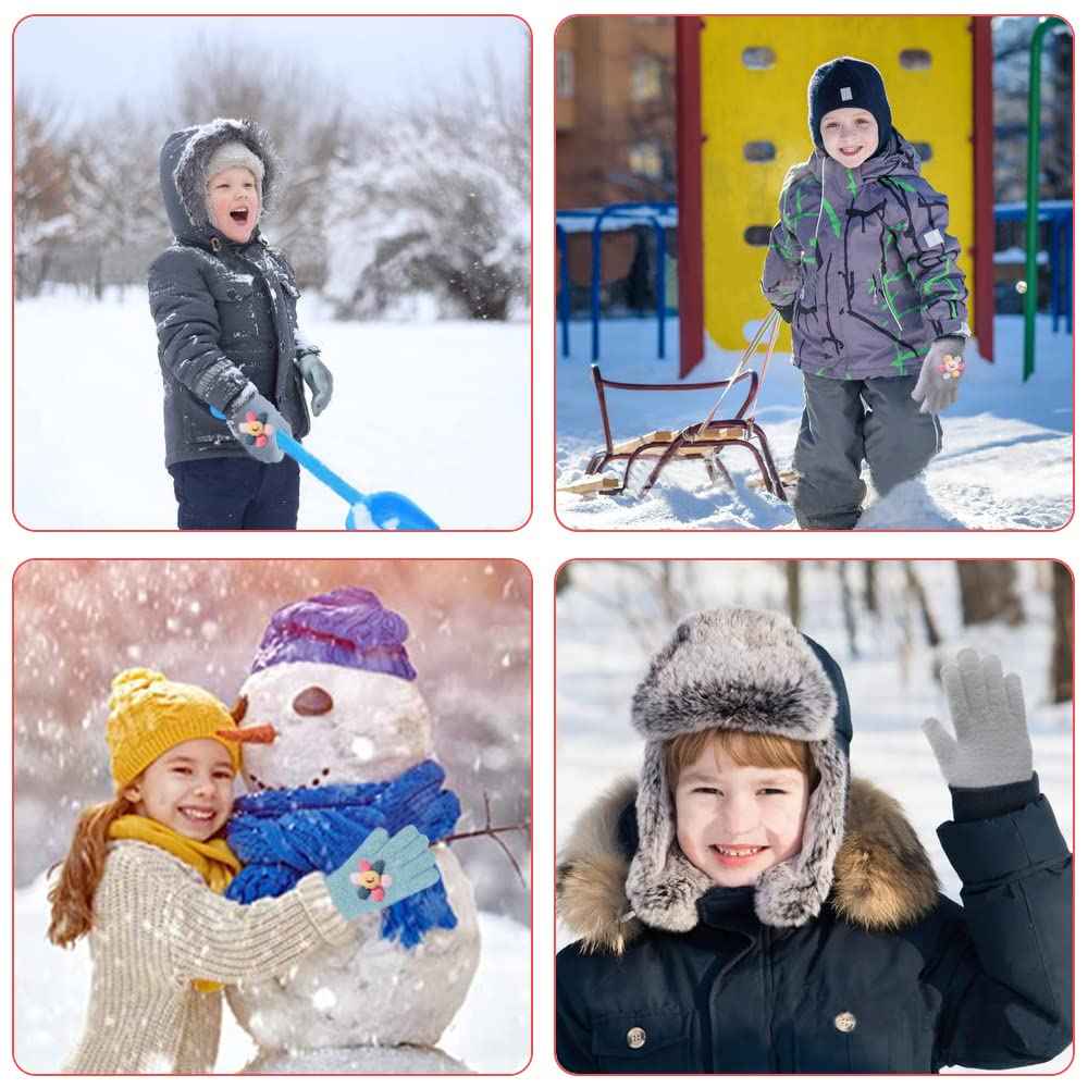 ZDQC 2 Paar Warme Strickhandschuhe Kinder,Süße Handschuhe Kinder,Handschuhe Kinder Stretch,Winter Warme Strickhandschuhe,Vollfinger Handschuhe,Fingerhandschuhe Kinder Winter
