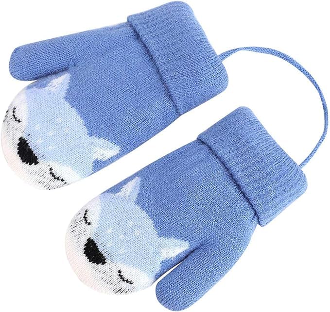 0-3 Jahre Baby Winter Handschuhe Kinder Gestrickte Fäustlinge Warme Fleece Gefütterte Handschuhe Fausthandschuh mit Schnur Outdoor Weich Winterhandschuhe Skihandschuhe Handwärmer für Jungen Mädchen