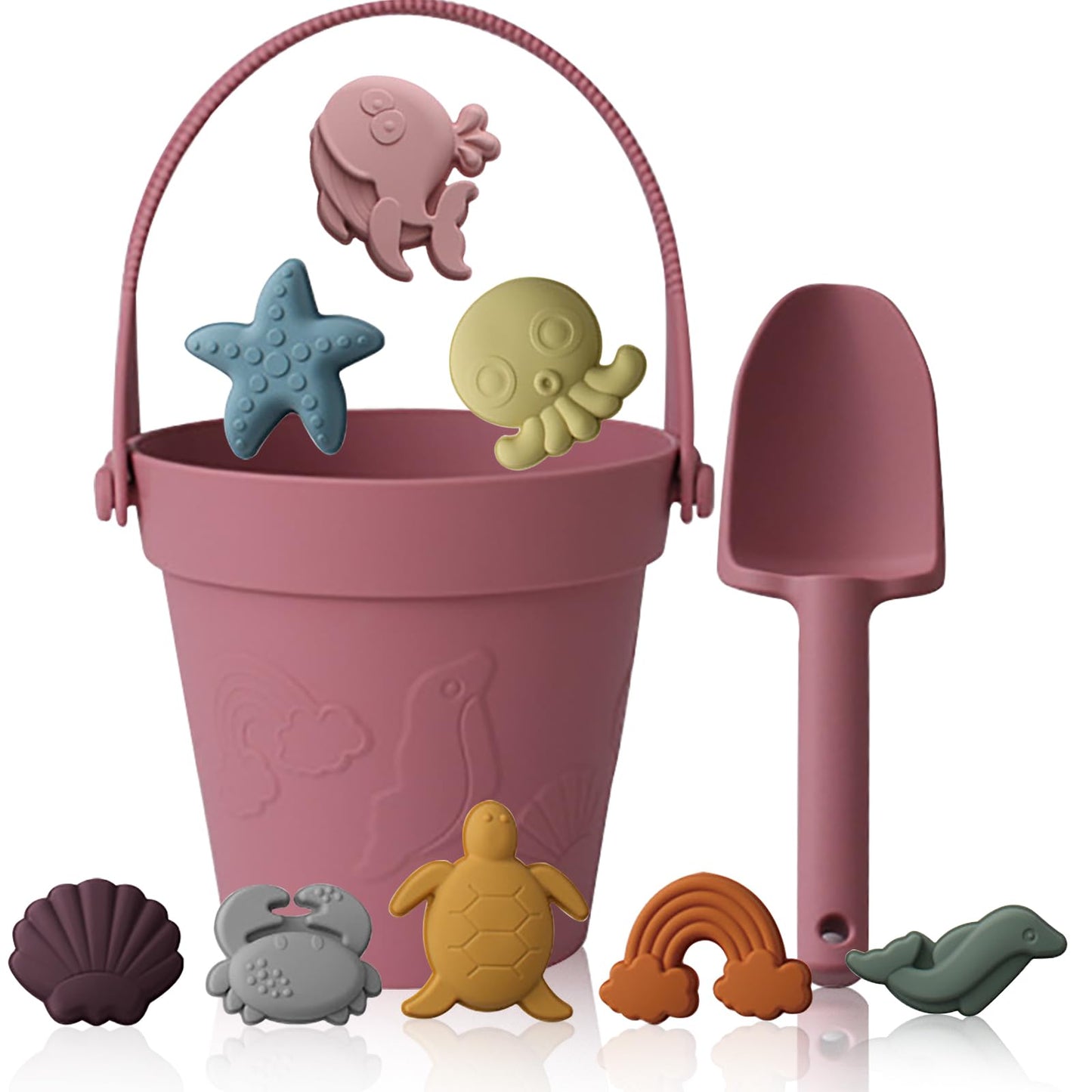 Melearch Beach Toys for Children, 10 Piece Sand Toy Set, Sandpit Toy with Bucket and Shovel, Sand Moulds Toy for Toddlers, Girls and Boys, Summer Games, Red