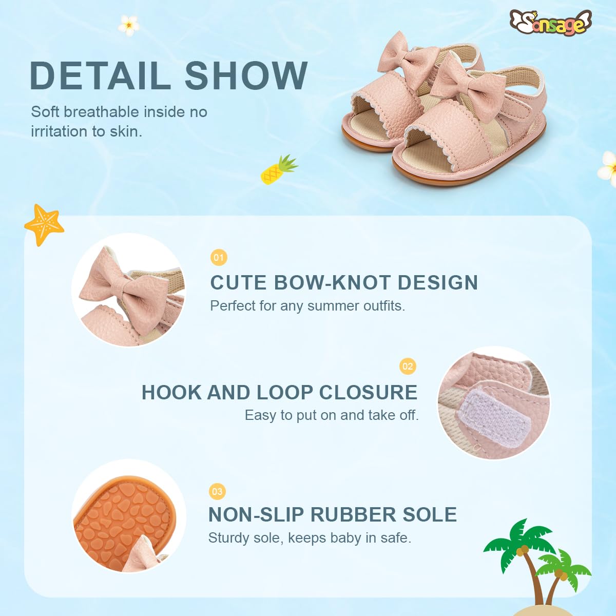 Sonsage Infant Baby Girls Boys Summer Sandals Newborn Bow Crib Sandals Outdoor Beach Toddler PU Leather Soft Rubber Sole Dress Flat First Walking Shoes, a01 Black, 3-18 Months