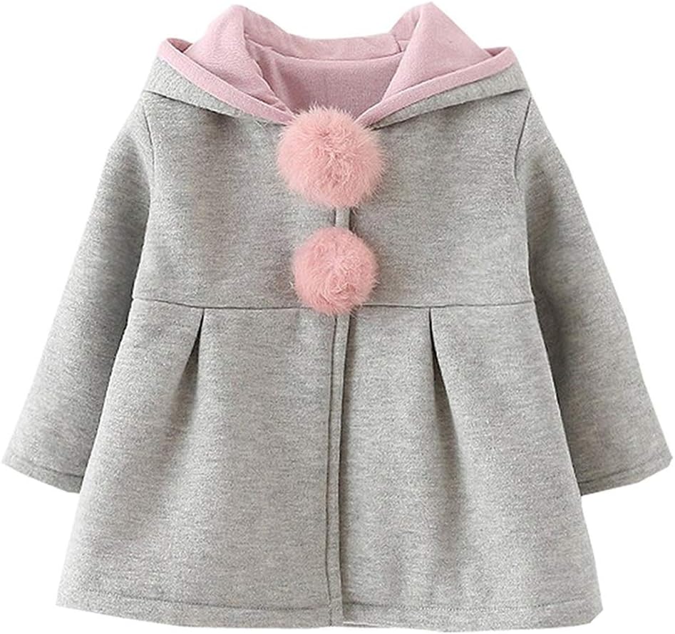 EDOTON Baby Girls' Cotton Coats Spring Autumn Winter Jackets with Hair Balls Rabbit Ear Toddler Warm Clothing