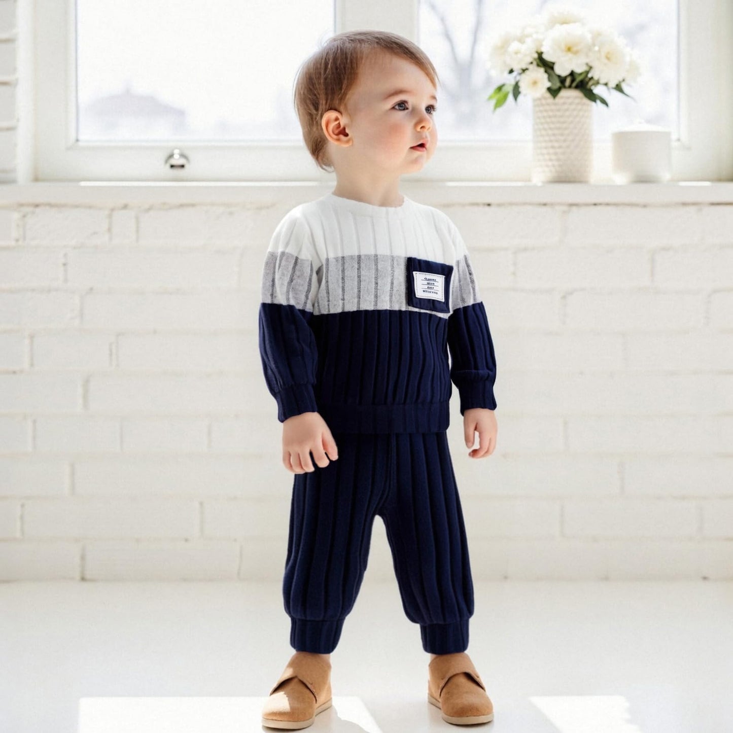 Baby Clothing Boys Winter Jumper Outfit Long Sleeve Sweatshirt + Trousers Children's Clothing Set for Baby Boys Knitted Jumper