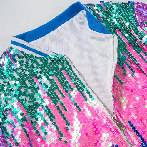 LOLANTA Girls Sequin Bomber Jacket with Pockets Zipper Long Sleeve Glitter Baseball Jackets for Kids 4-13 Years