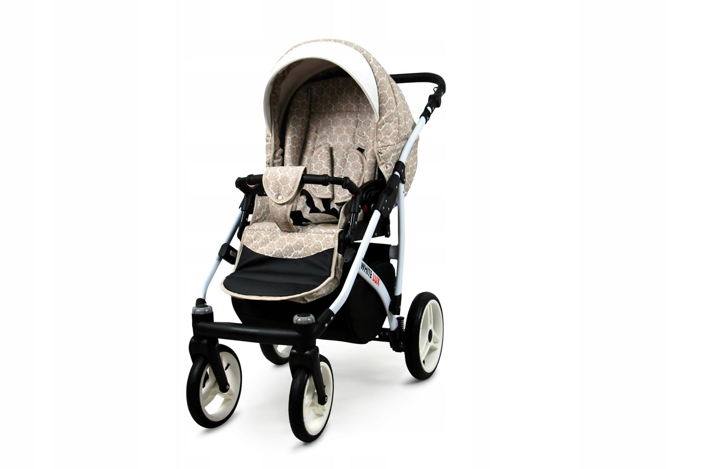 BabyLux® Bambimo Kinderwagen Set 3 in 1 - White Lux - incl. Babywanne, Buggy Sportsitz, Auto-Babyschale - Autositz - Kinderwagenset - Kombikinderwagen mit Wickeltasche, Regenschutz usw.