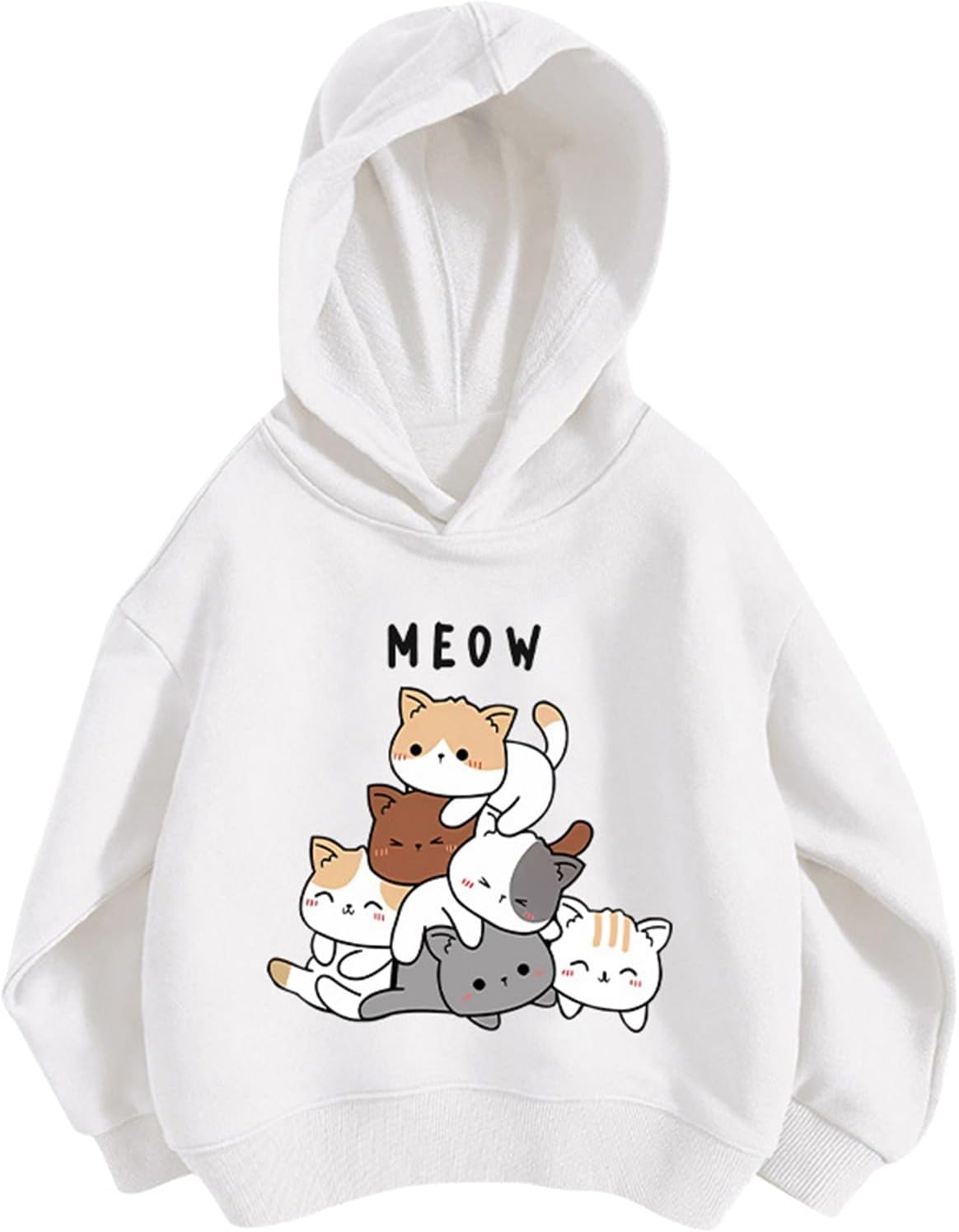 Pullover Mädchen Hoodie Niedlicher Katzen-Druck Lässig Locker Kapuzenpullover Frühling Herbst Langarm Pullover Sweatshirt mit Kapuzen Langarmshirt Oberteile für 3-12 Jahre
