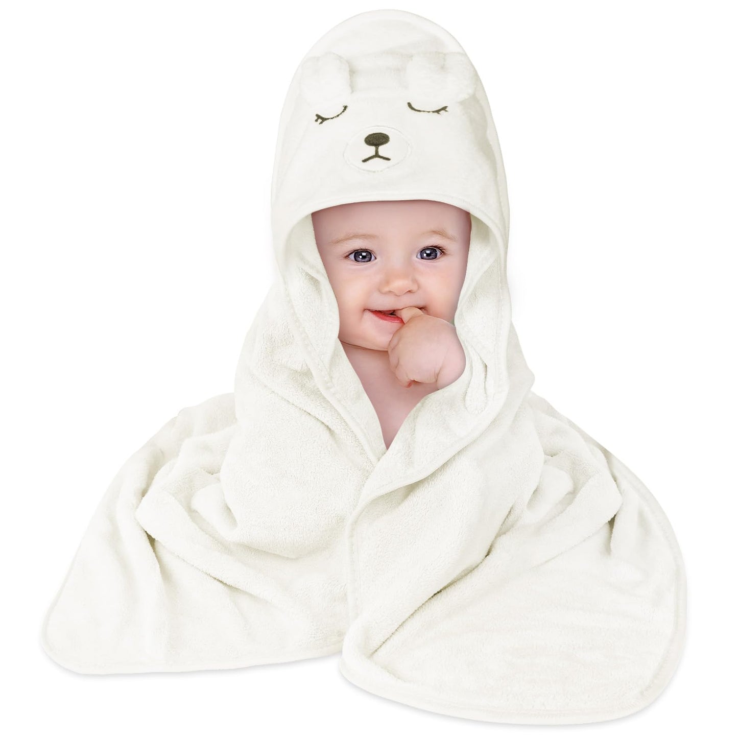 Aolso Hooded Towel Baby, 80 x 80 cm Baby Towel Hood, Baby Wash Cloth, Coral Fleece Baby Towel with Hood for Newborns, Soft and Super Absorbent, Unisex (Grey Elephant)