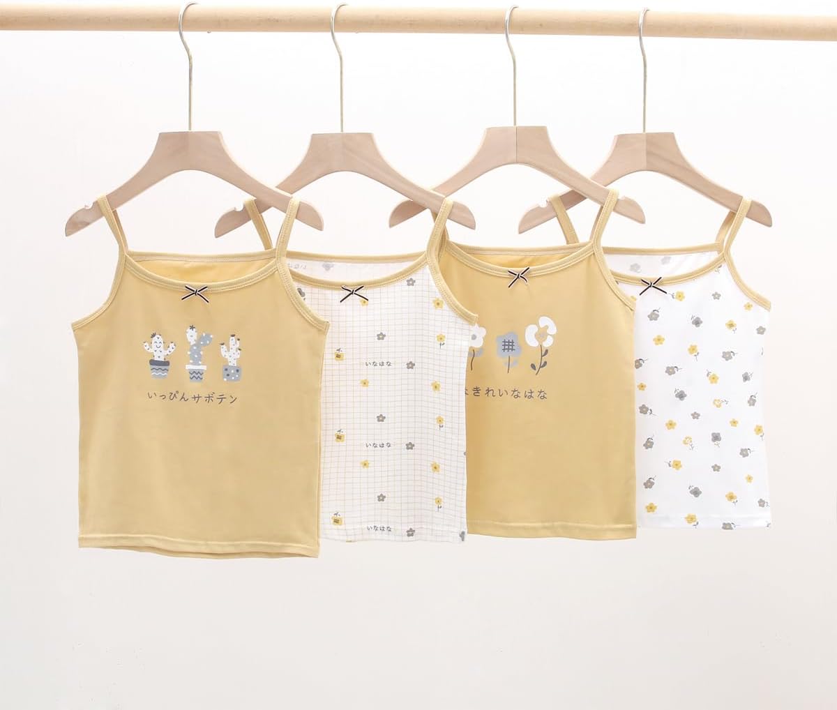 Yintry Girls' Printed Undershirts Cotton Undershirt/Tank Tops for 2-12 Years Elastic Cami Vests 4-Pack