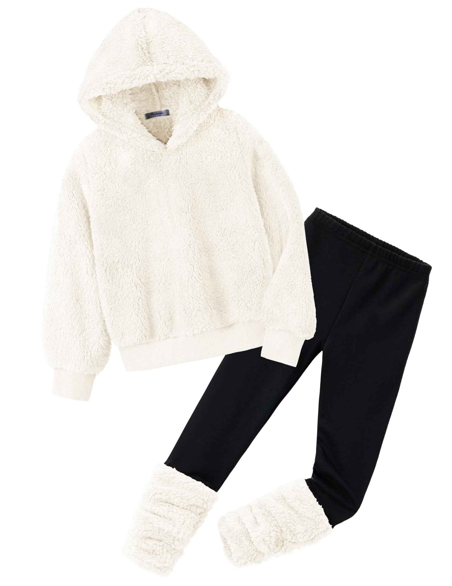 Arshiner Girls' Clothing Sets Winter Children's Hoodie with Leggings Set Warm Cuddly Padded Clothing Two Piece Outfits for Girls 5-14 Years