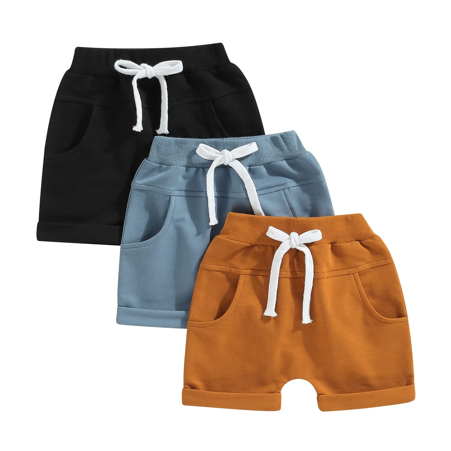 Himllauen Baby Jungen Shorts 3er-Pack Sommer Einfarbig Shorts 0-3 Jahre Kinder Kurze Hosen