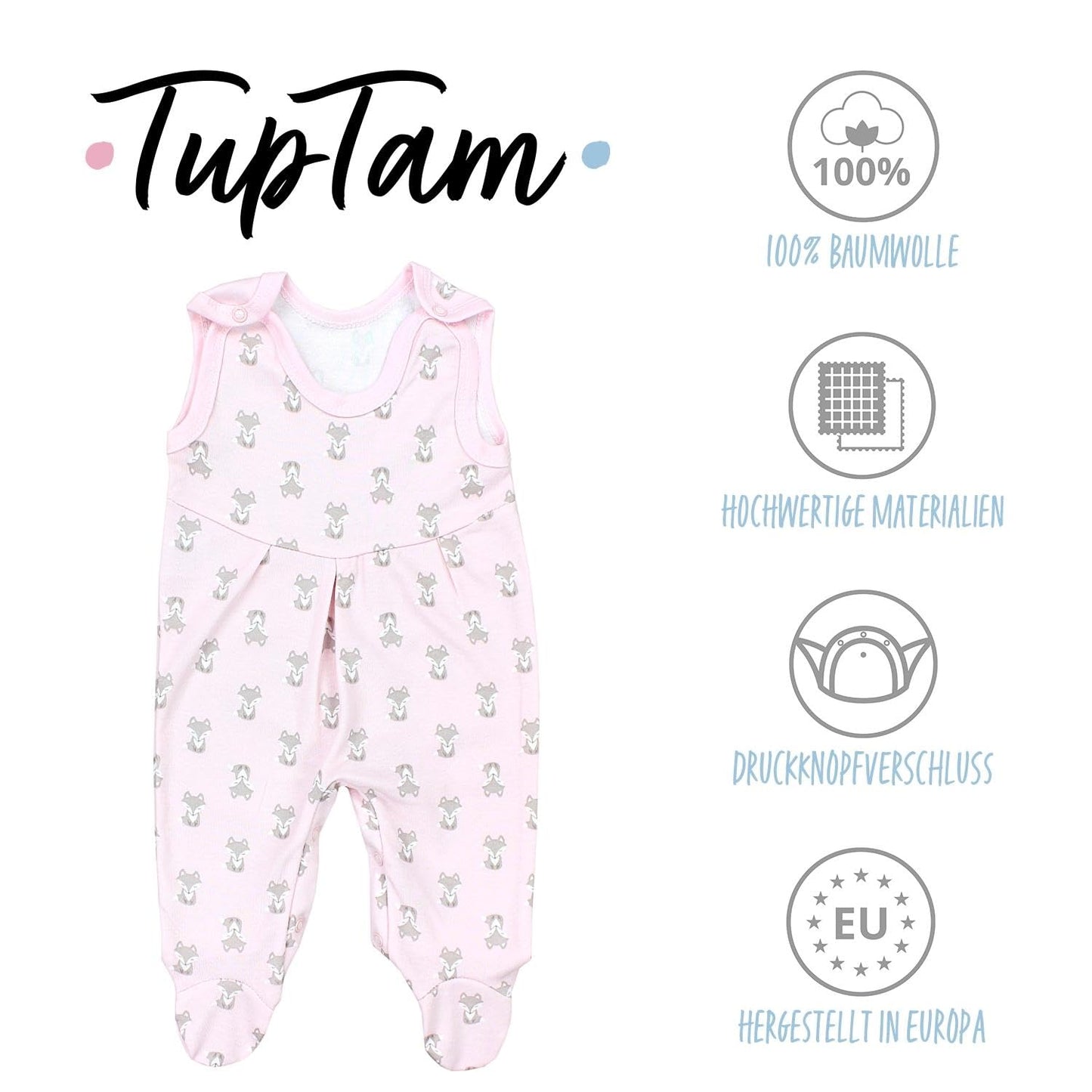TupTam Baby Mädchen Strampler mit Fuß 3er Pack