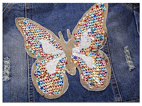 Peacolate 3-11 Years Girls Denim Jacket Butterfly Sequins