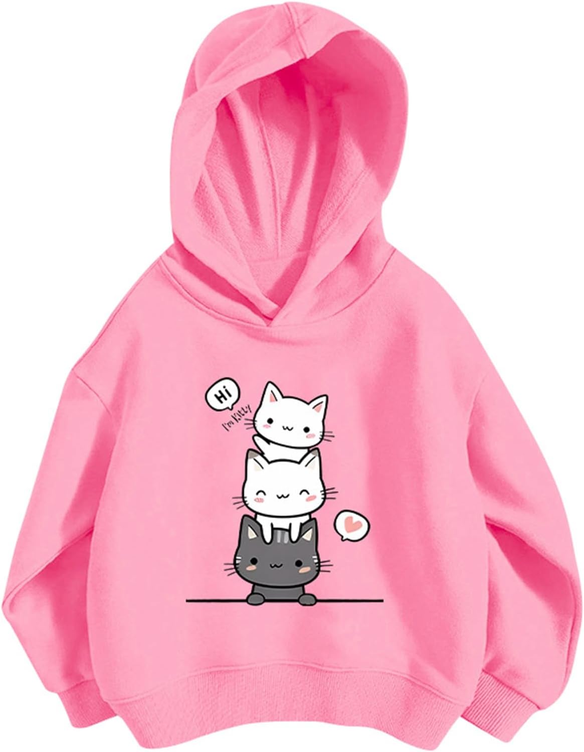 Pullover Mädchen Hoodie Niedlicher Katzen-Druck Lässig Locker Kapuzenpullover Frühling Herbst Langarm Pullover Sweatshirt mit Kapuzen Langarmshirt Oberteile für 3-12 Jahre