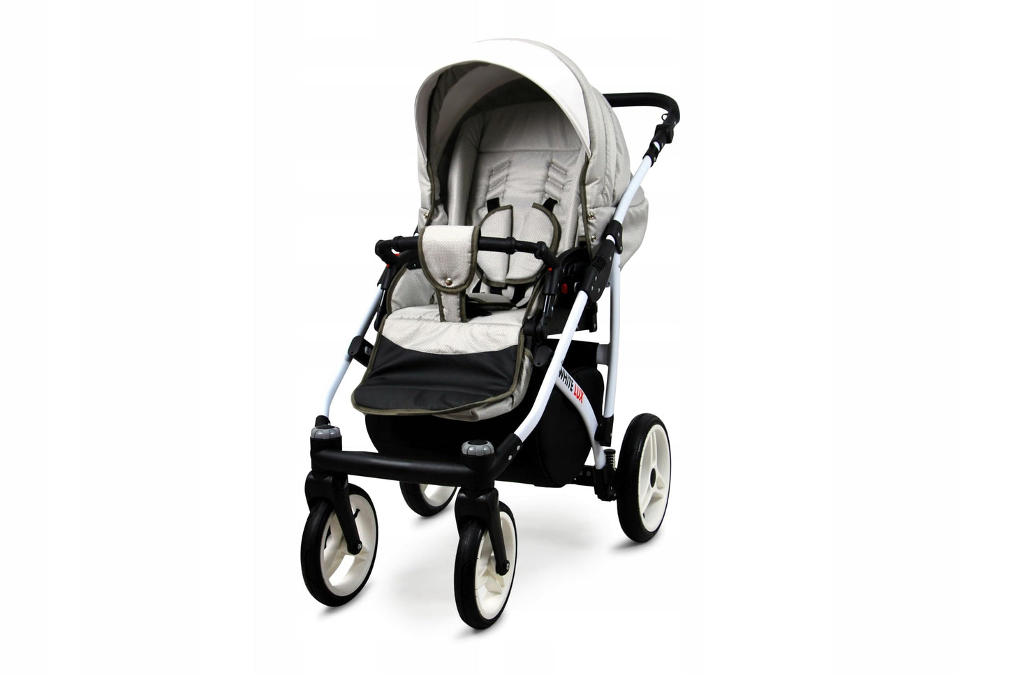 BabyLux® Bambimo Kinderwagen Set 3 in 1 - White Lux - incl. Babywanne, Buggy Sportsitz, Auto-Babyschale - Autositz - Kinderwagenset - Kombikinderwagen mit Wickeltasche, Regenschutz usw.