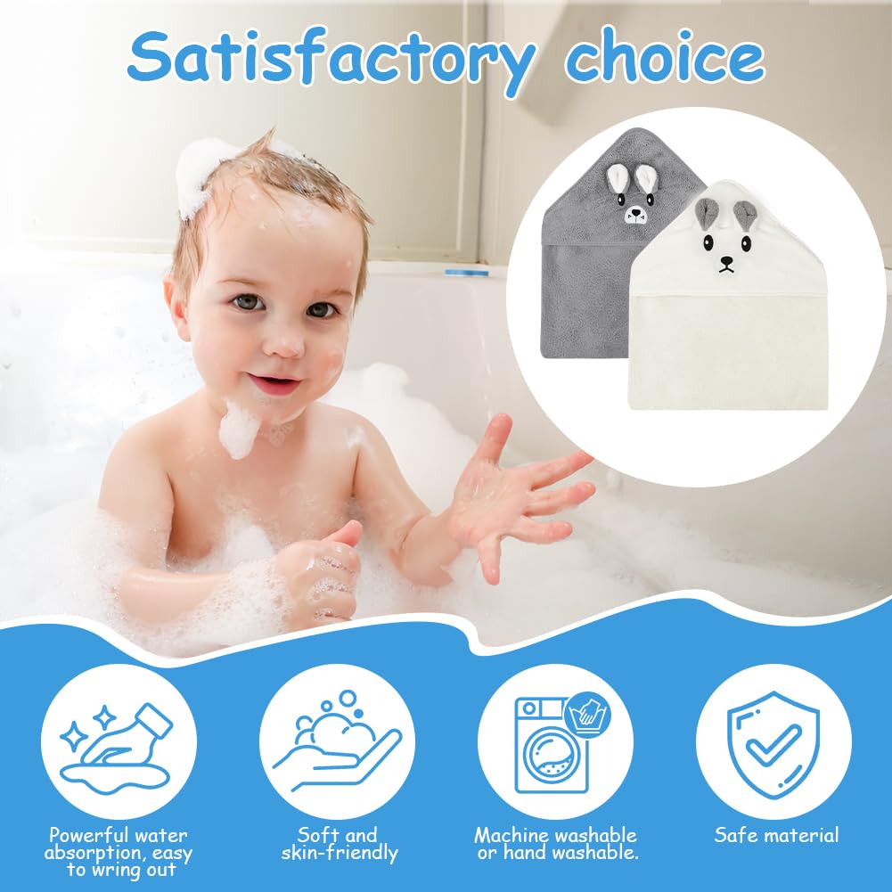 Aolso Hooded Towel Baby, 80 x 80 cm Baby Towel Hood, Baby Wash Cloth, Coral Fleece Baby Towel with Hood for Newborns, Soft and Super Absorbent, Unisex (Grey Elephant)
