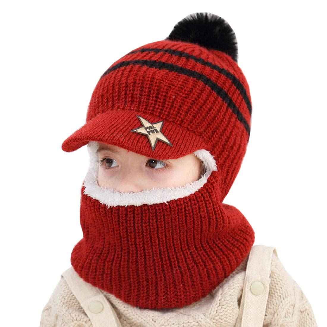 YONKOUNY Kinder Wintermütze Jungen Mädchen Warm Niedlich Strickmütze Schalmütze Schlupfmütze Beanie Mütze mit Fleecefutter