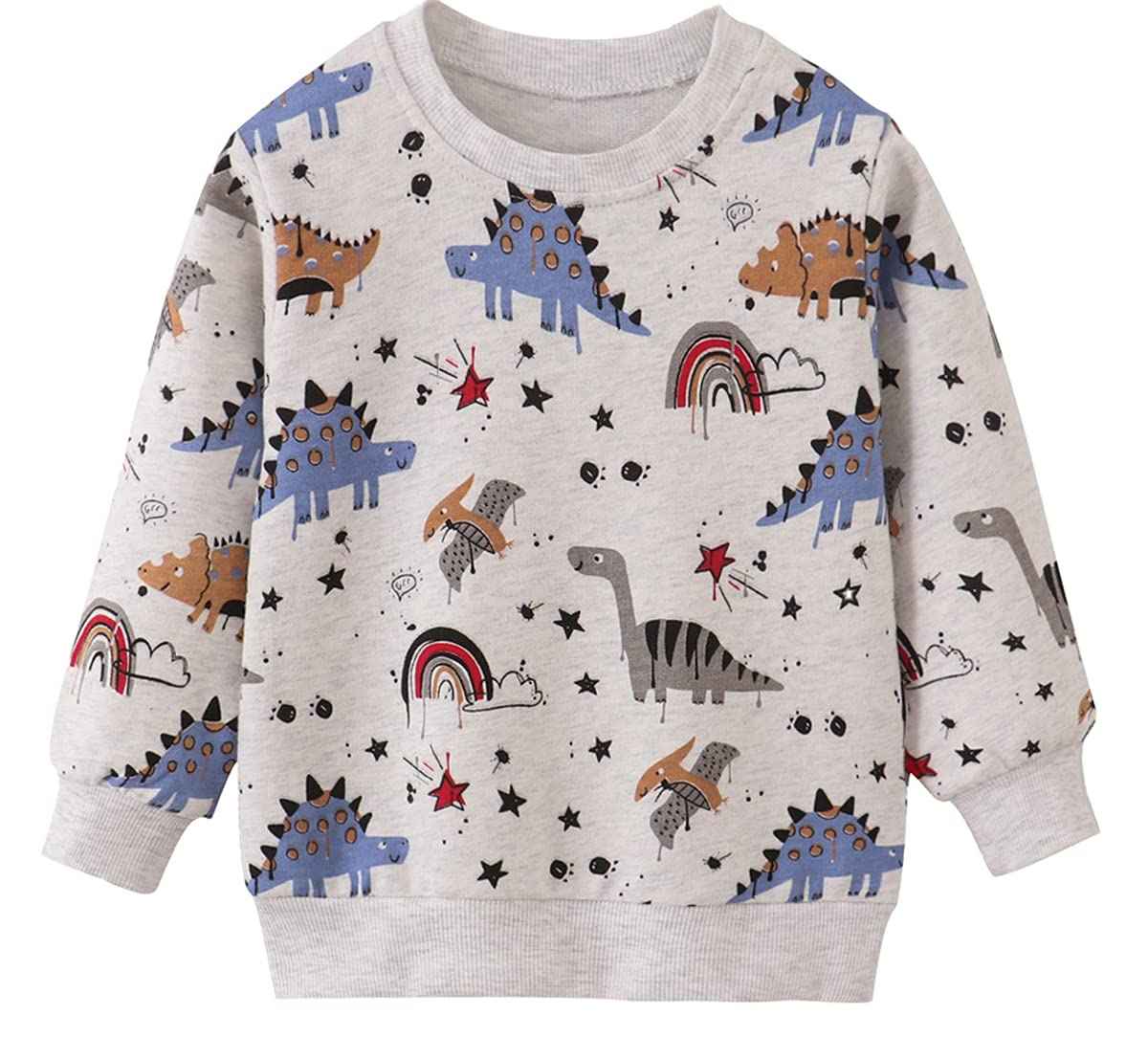 EULLA Children's Boys' Pullover Sweatshirt Long Sleeve Cotton Dinosaur Excavator Tractor Planets Winter Tops 1-7 Years 92 98 104 110 116 122