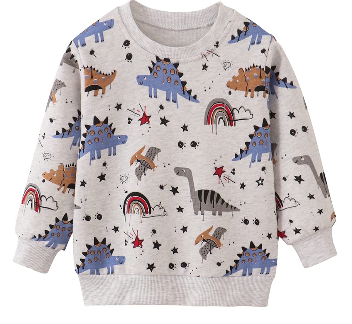 EULLA Children's Boys' Pullover Sweatshirt Long Sleeve Cotton Dinosaur Excavator Tractor Planets Winter Tops 1-7 Years 92 98 104 110 116 122