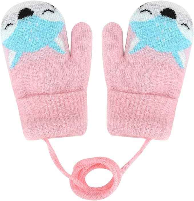 0-3 Jahre Baby Winter Handschuhe Kinder Gestrickte Fäustlinge Warme Fleece Gefütterte Handschuhe Fausthandschuh mit Schnur Outdoor Weich Winterhandschuhe Skihandschuhe Handwärmer für Jungen Mädchen