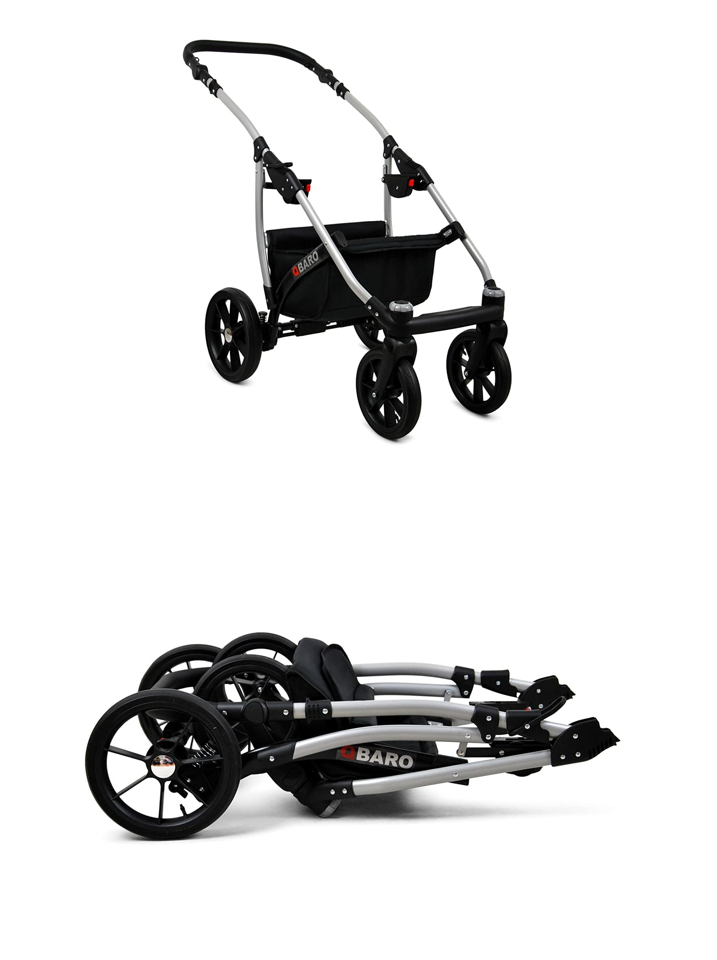 BabyLux® Bambimo Qbaro 3-in-1 Pushchair Set Including Baby Carrycot, Buggy Sports Seat, Car Seat - Car Seat - Pram Set - Combination Pram with Changing Bag, Rain Cover etc.
