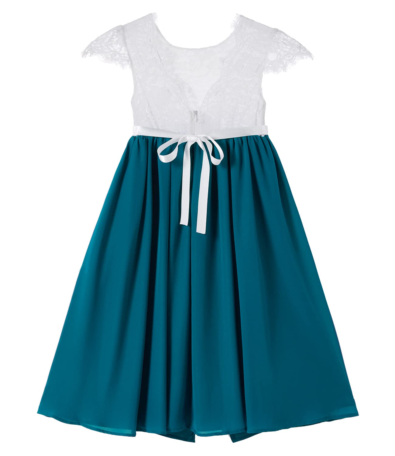 Beganly Mädchen Festtagskleider Spitze V-Rücken Kleid ärmellos Flauschig Tüll Prinzessin Partykleid Blumenmädchen Kleider