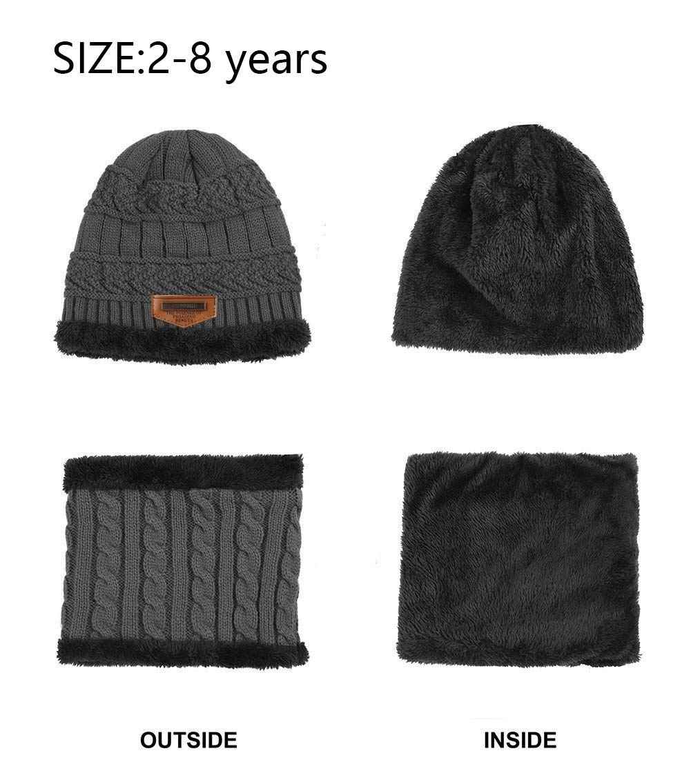 K.tchard Children’s Winter Hat, Beanie Hat with Scarf Set, Slouchy Knitted Hat, Warm Knitted, Skull Cap, Fleece Lining Hat 2–8 Years