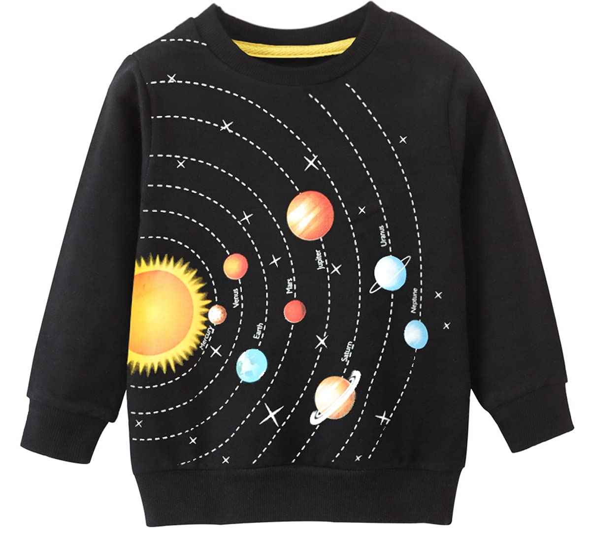 EULLA Children's Boys' Pullover Sweatshirt Long Sleeve Cotton Dinosaur Excavator Tractor Planets Winter Tops 1-7 Years 92 98 104 110 116 122