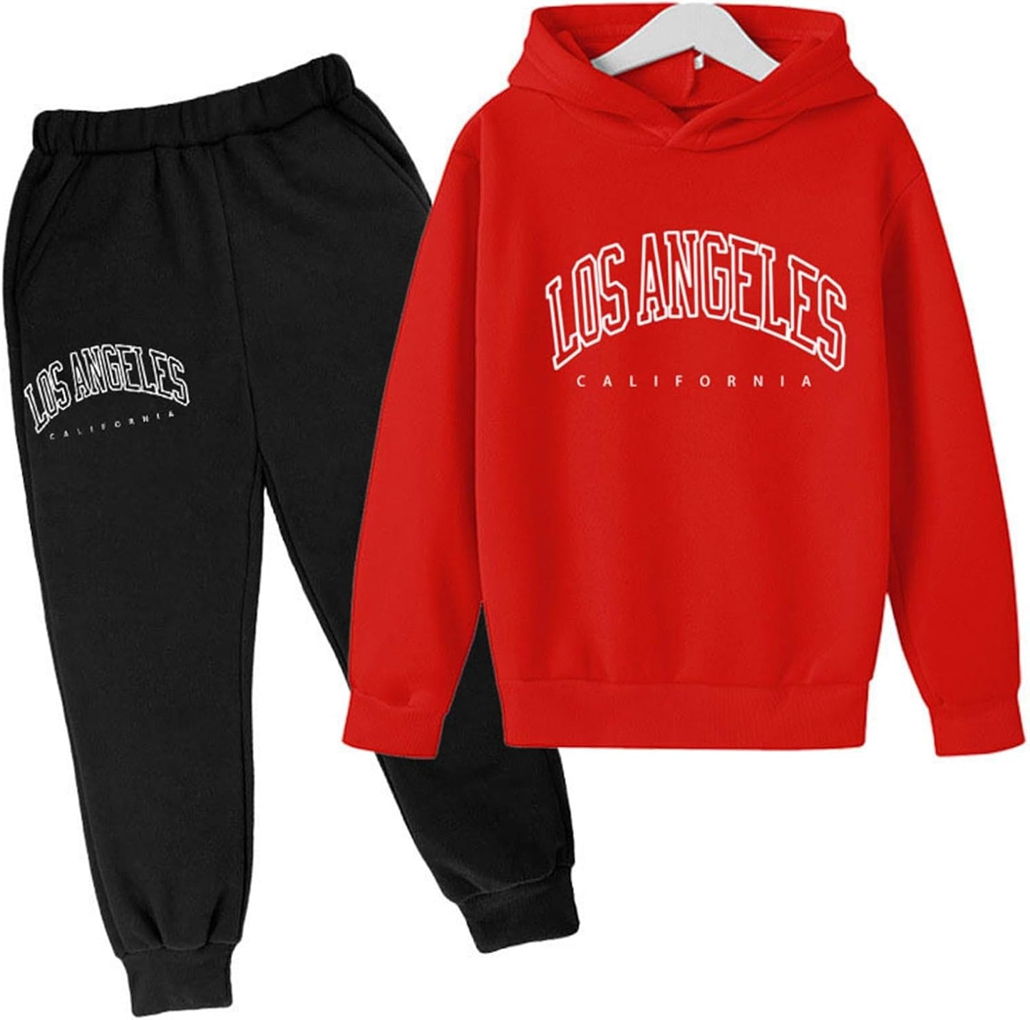 Los Angeles California Herbst-Outfit für Mädchen, 2-teilig, Kapuzenpullover, bequem, Kleinkind, Sweatsuits, Kapuzen-Sweatshirt, Sweathosen-Set, grafische Buchstaben, Sweatsuit-Set, lässige Jogginghose