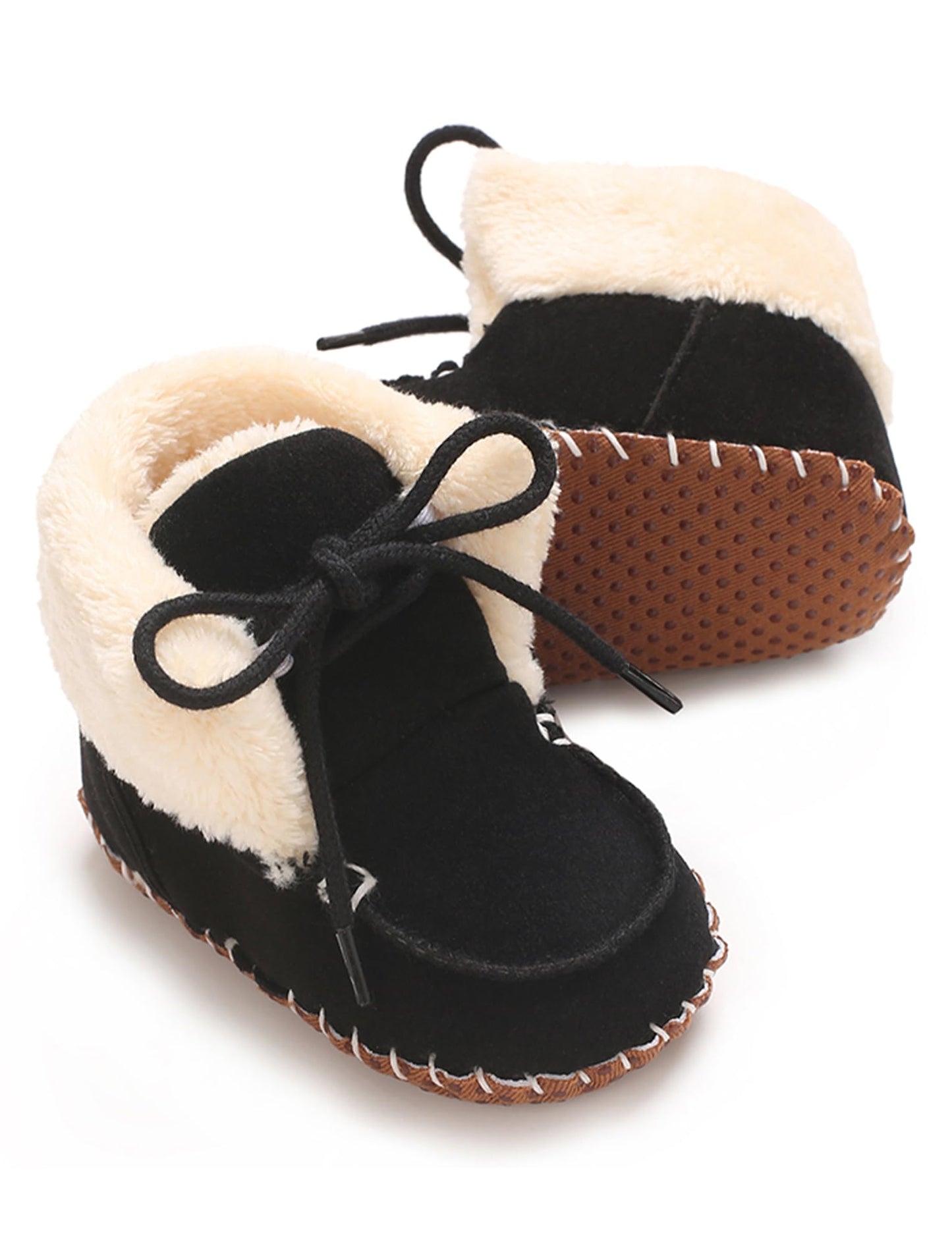 Adigau Baby Boys Girls Winter Boots Soft Sole Warm Boots Lace Flat Prewalker Snow Boots 0-18 Months