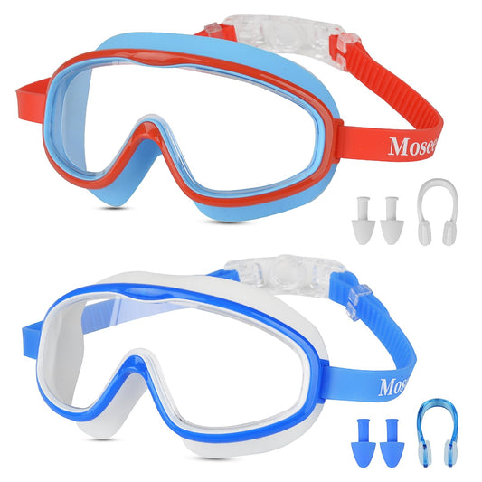 Moseem Schwimmbrille Kinder, 2 Stück Schwimmbrille 3-15 Jahre UV-Schutz,Anti-Nebel Kein Auslaufen Schwimmbrillen für Kinder, Mädchen, Jungen