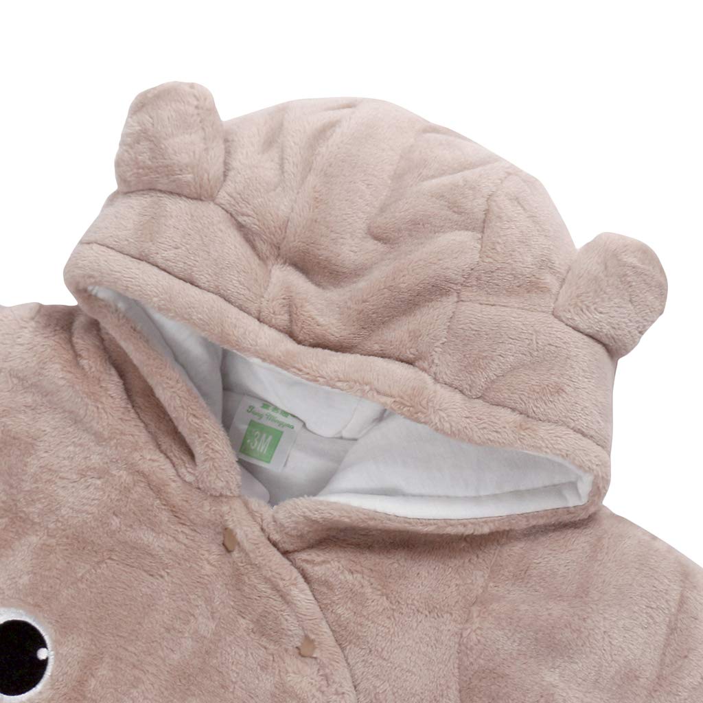 JiAmy Baby-Overall Baby-Strampler Flanell Winter-Strampelanzug mit Füßchen Kapuze Cartoon,Khaki 6-9 Monate