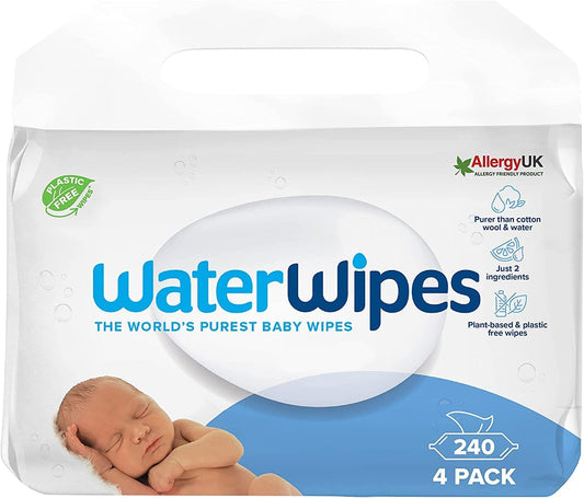WaterWipes Plastic-Free Original Baby Cleansing Wipes, 360 Wipes (6 Packs), 99.9% Water-Based Cleaning Wipes, Unscented for Sensitive Skin
