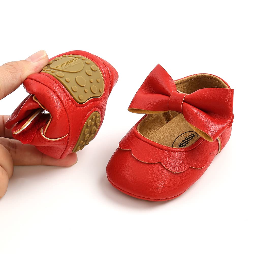 MASOCIO Babyschuhe für Mädchen mit Schleife – Rutschfeste Party Ballet Flats für Kleinkinder