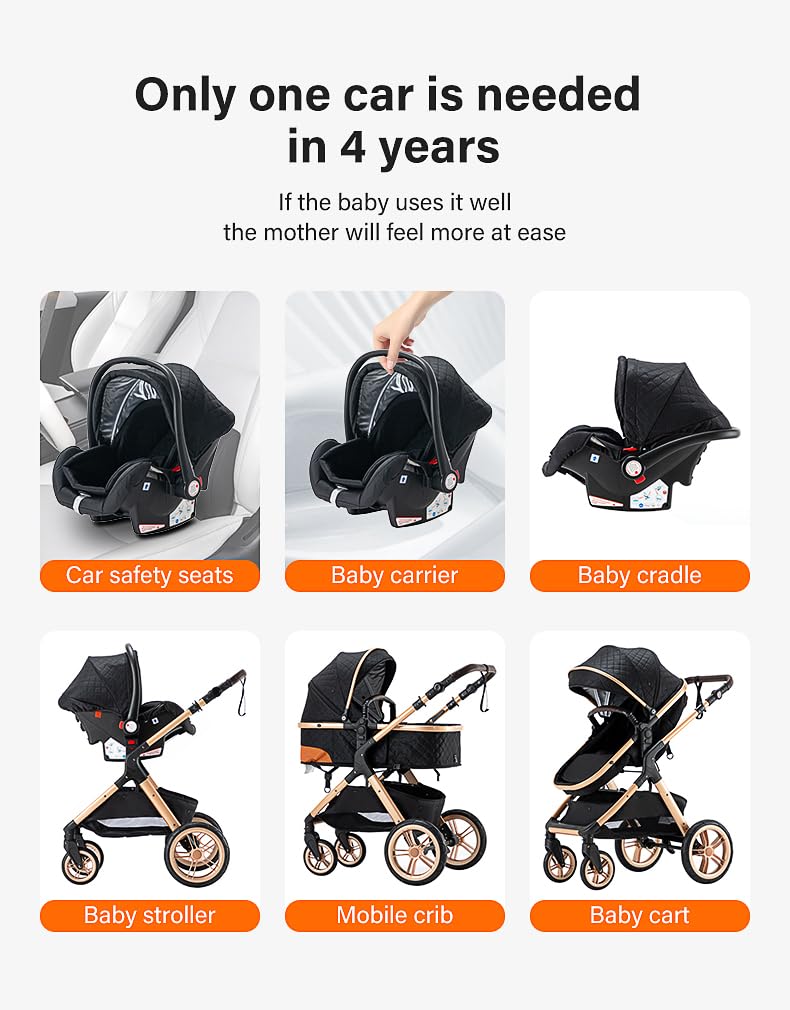 YAZOCO Kinderwagen 3 in 1 Buggy Babybett Komplett Set mit einem Klick Zusammenklappbarer Kinderwagen, KombiKinderwagen Aluminiumrahmen für Neugeborene Sitzzubehör - Meloni2