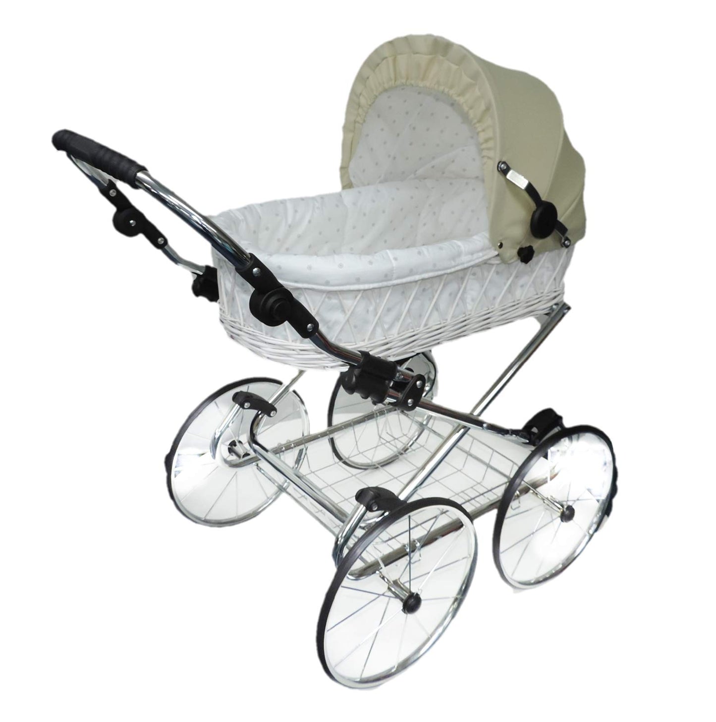 EICHHORN Kinderwagen Wicker Basket Doll's Pram Retro Toy Classic (Basket Natural, Fabric Navy Blue)