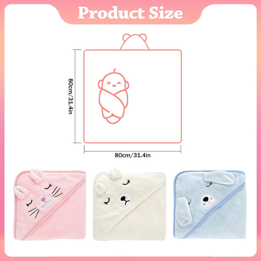 Mailfull 3 Stück Babyhandtuch Mit Kapuze 80 x 80 cm Baby Badetuch Kapuzenhandtuch Baby Niedliches Kapuzenhandtücher Mit Muster Für Babys Neugeborene Unisex 0-6 Jahre