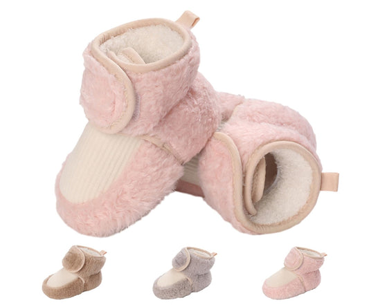 Baby Newborn Fleece Bootie, Winter Warm Non-Slip Soft Sole Winter Shoes, Sock Shoes, Cute Adjustable Crawling Shoes, Prewalker Boots for Girls and Boys, Toddler Size 0-18 Months