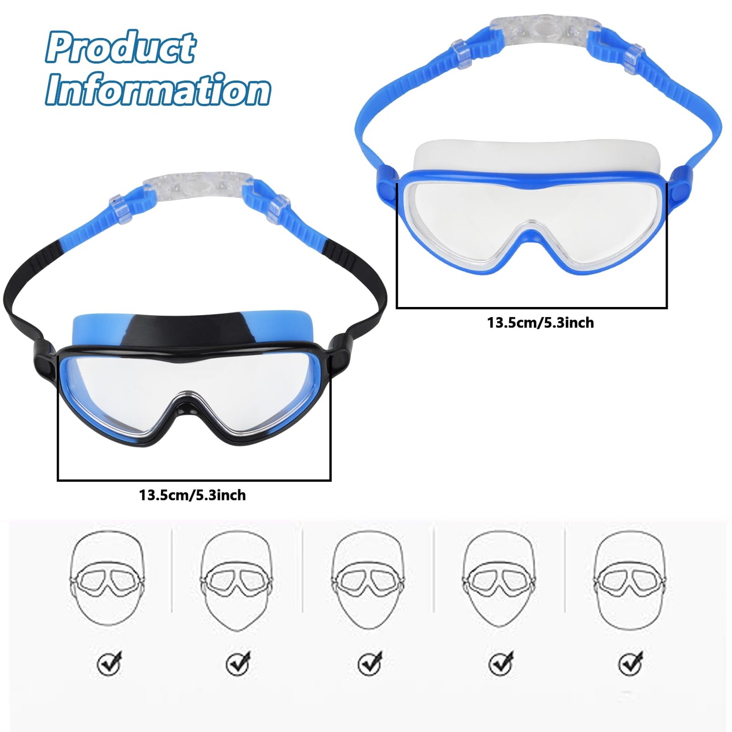 Moseem Schwimmbrille Kinder, 2 Stück Schwimmbrille 3-15 Jahre UV-Schutz,Anti-Nebel Kein Auslaufen Schwimmbrillen für Kinder, Mädchen, Jungen