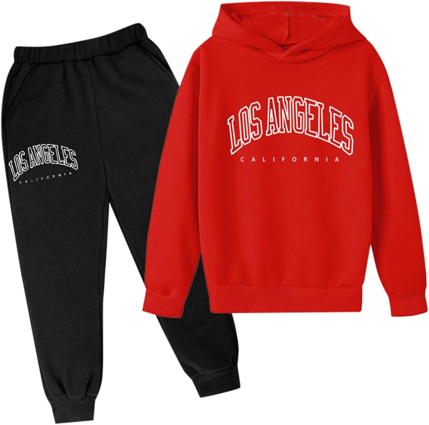 Los Angeles California Herbst-Outfit für Mädchen, 2-teilig, Kapuzenpullover, bequem, Kleinkind, Sweatsuits, Kapuzen-Sweatshirt, Sweathosen-Set, grafische Buchstaben, Sweatsuit-Set, lässige Jogginghose