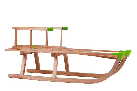GaGadumi Holzschlitten 90 cm mit Rückenlehne und Zugseil langlebiger Rodel Schneeschlitten Davoser Schlitten für Kinder und Erwachsene Holzrodel FSC Holz